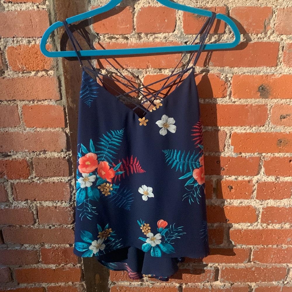 Express Floral Navy Tank Top